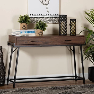 Eivor Wood And Metal 2 Drawer Console Table Walnut Brown/Black - Baxton Studio - Image 3