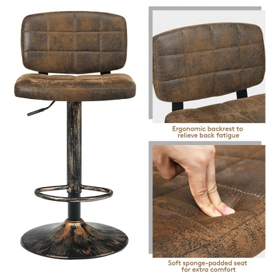 Costway Set Of 4 Adjustable Bar Stools Swivel Bar Chairs W/Backrest Retro Brown - Image 8