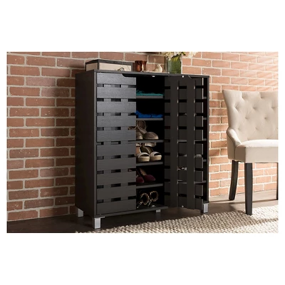 Shirley Modern And Contemporary Wood 2-Door Shoe Cabinet With Open Shelves - Dark Brown - Baxton Studio - Image 5