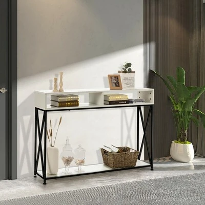 Costway Console Table With Open Shelf And Storage Compartments Steel Frame - Image 3