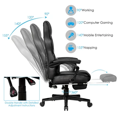 Costway Massage Gaming Chair Reclining Racing Computer Office Chair With Footrest White BlackBlueRed - Image 4