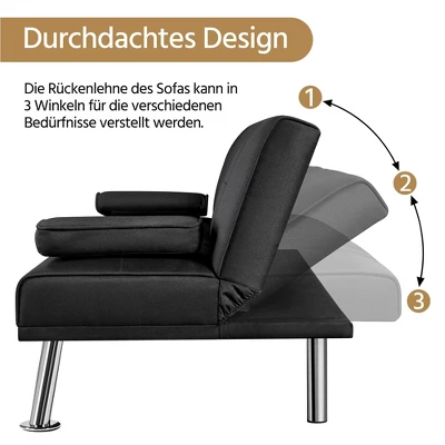 Yaheetech Convertible Futon Sofa Bed Tufted Fabric Futon With Cupholders And Pillows - Image 3