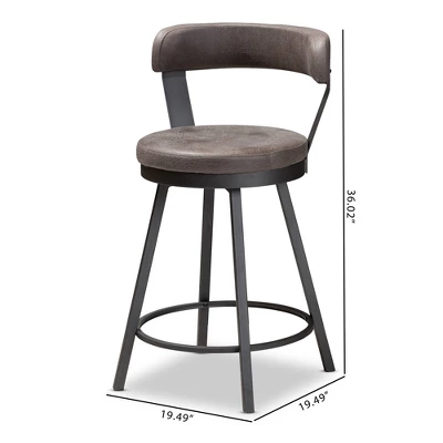 Set Of 2 Arcene Faux Leather Upholstered Pub Counter Height Barstools Gray/Black - Baxton Studio - Image 6