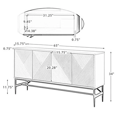 Uirich 65'' Wide Modern Sideboard Storage Cabinet With Adjustable Shelves| KARAT HOME - Image 9