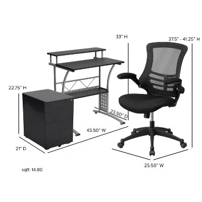 Flash Furniture Work From Home Kit - Black Computer Desk, Ergonomic Mesh Office Chair And Locking Mobile Filing Cabinet With Side Handles - Image 5