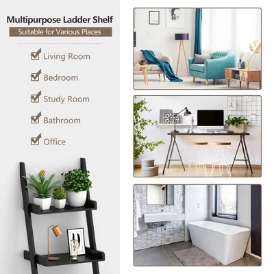 Costway 3 Tier Leaning Rack Wall Ladder Book Shelf Bookcase Storage Display Multipurpose - Image 3