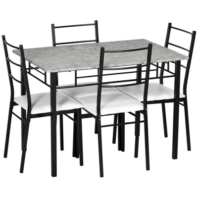 HOMCOM Kitchen Table And Chairs For 4, Modern Dining Table Set With Padded Sponge Cushion Chairs And Marble Textures Dining Table, Light Gray, Black - Image 3
