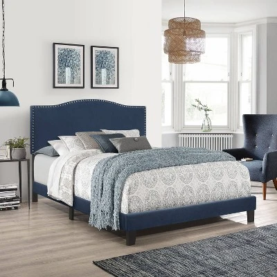 Queen Kiley Velvet Upholstered Bed Blue - Hillsdale Furniture - Image 3