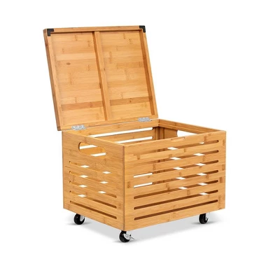 BirdRock Home Bamboo Rolling File Storage Organizer Box With Lid - Natural - Image 2