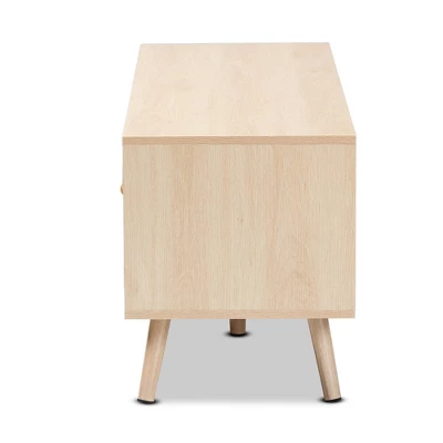 Sebille Wood With Natural Rattan 2 Door TV Stand For TVs Up To 45" Light Brown - Baxton Studio - Image 3