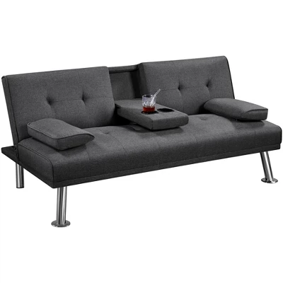 Yaheetech Convertible Futon Sofa Bed Tufted Fabric Futon With Cupholders And Pillows - Image 10