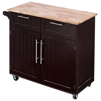 Costway Rolling Kitchen Cart Island Heavy Duty Storage Brown Trolley Cabinet Utility Modern - Image 7