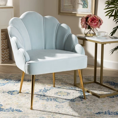 Cinzia Velvet Upholstered Seashell Shaped Accent Chair - Baxton Studio - Image 6