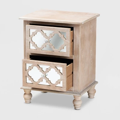 Celia Wood And Mirror 2 Drawer Quatrefoil Nightstand Natural - Baxton Studio
