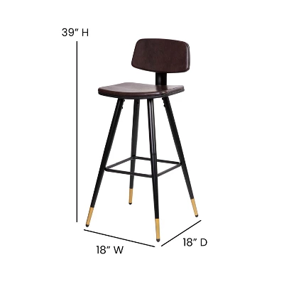 Emma And Oliver Set Of 2 Commercial Grade LeatherSoft Barstools With Gold Tipped Iron Legs - Image 5