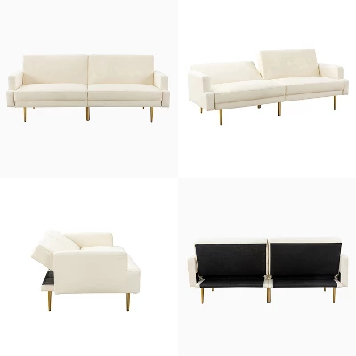 Lanna 76"Wide Vegan Leather Modern Style Convertible Futon Sofa Bed For Living Room Guest Bedroom | ARTFUL LIVING DESIGN - Image 2