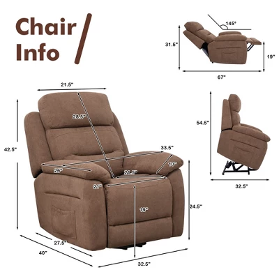 Costway Power Lift Recliner Chair Sofa For Elderly W/ Side Pocket & Remote Control GreyBrown - Image 3