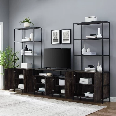 3pc Jacobsen Entertainment Set With Large Etageres Brown Ash - Crosley - Image 3