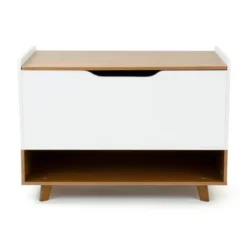 Morgan Mid-Century Toy Chest With Soft Close Lid And Storage Shelf Wood/White - Humble Crew