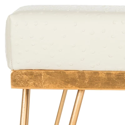 Jenine Faux Ostrich Square Bench - Cream/Gold - Safavieh - Image 3