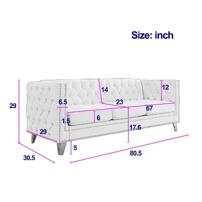 Living Room Modern Velvet Sofa With Button Tufted Square Arms And Metal Legs - ModernLuxe - Image 3