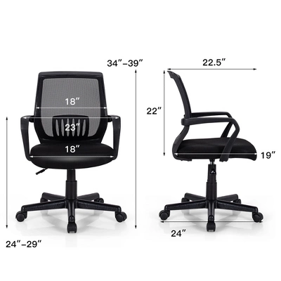 Costway Mid-Back Mesh Office Chair Height Adjustable Executive Chair W/ Lumbar Support