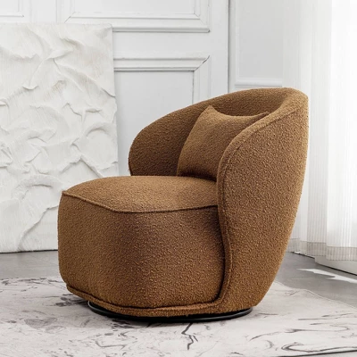 Boucle Upholstered Swivel Barrel Chair - Kinwell - Image 7