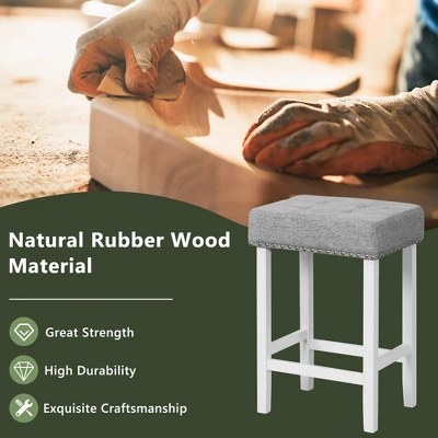 Costway Set Of 2 Bar Stools Tufted Upholstered Counter Height Chairs With Rubber Wood Legs - Image 6