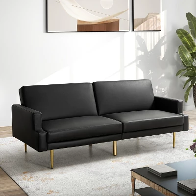 Lanna 76"Wide Vegan Leather Modern Style Convertible Futon Sofa Bed For Living Room Guest Bedroom | ARTFUL LIVING DESIGN - Image 13