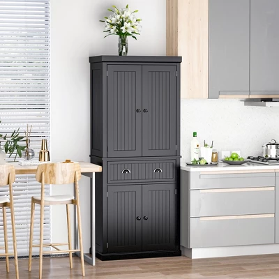 HOMCOM 72" Traditional Freestanding Kitchen Pantry Cabinet Cupboard With Doors And 3 Adjustable Shelves, Black - Image 2