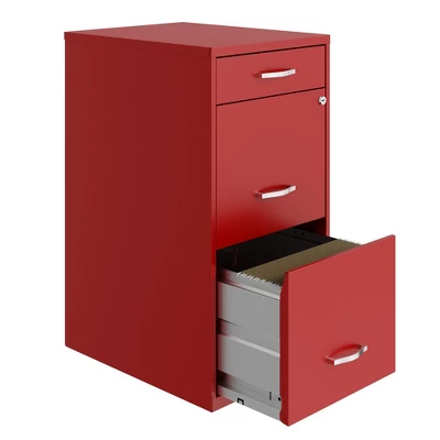 Space Solutions 18 Inch Wide Metal Organizer File Cabinet For Office Supplies And Hanging File Folders W/ Pencil Drawer & 3 File Drawers, Red - Image 3