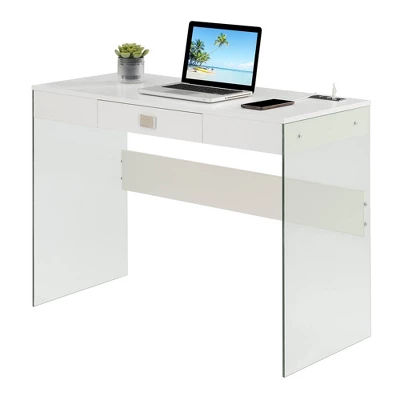 42" SoHo Glass Desk With Charging Station - Breighton Home - Image 2