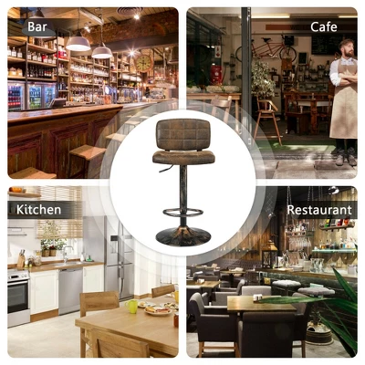 Costway Set Of 4 Adjustable Bar Stools Swivel Bar Chairs W/Backrest Retro Brown - Image 6