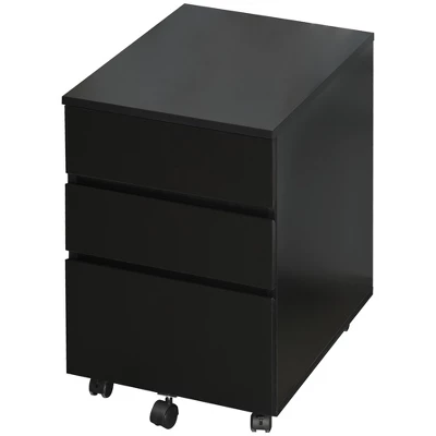 HOMCOM 3 Drawer Storage Cabinet, Mobile Desk Cabinet Under Desk With Wheels, Printer Stand For Home Office, Black - Image 3