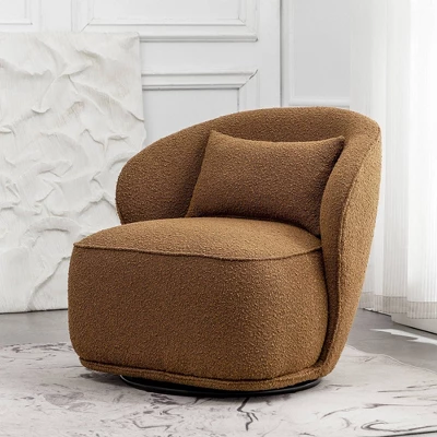 Boucle Upholstered Swivel Barrel Chair - Kinwell - Image 3