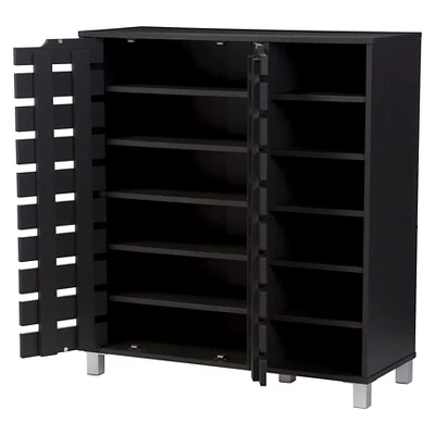 Shirley Modern And Contemporary Wood 2-Door Shoe Cabinet With Open Shelves - Dark Brown - Baxton Studio - Image 2