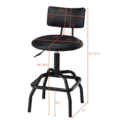 Costway Adjustable Swivel Bar Stool PU Leather Steel Frame Chair W/Backrest&Footrest Low Back
