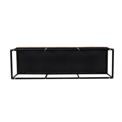 52.25" Draper Large Decorative Bench With Button Tufting Light Brown Faux Leather - HomePop - Image 5