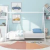 Metal Floor Play House Bed With Slat Tent Bed Frame-ModernLuxe
