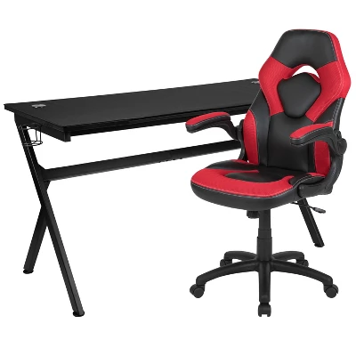 Flash Furniture Gaming Desk And Racing Chair Set With Cup Holder, Headphone Hook And Removable Mouse Pad Top - 2 Wire Management Holes - Image 14