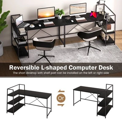 Tangkula 59 Inch L-Shaped Computer Desk Large Reversible Corner Desk W/ Open Storage Shelves Space-Saving Writing Study Table PC Laptop Gaming Desk Black/White + Natural/Black + Walnut - Image 7