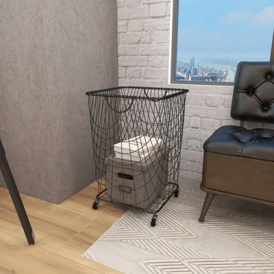 Square Industrial Metal Storage Cart Black CosmoLiving By Cosmopolitan - Image 17