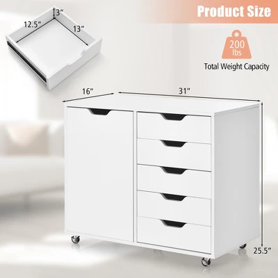 Costway 5-Drawer Chest Rolling Storage Dresser Lateral File Cabinet With Adjustable Shelf - Image 3