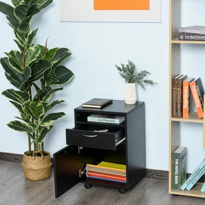 HOMCOM Mobile Storage Cabinet Organizer With Drawer And Cabinet, Printer Stand With Castors