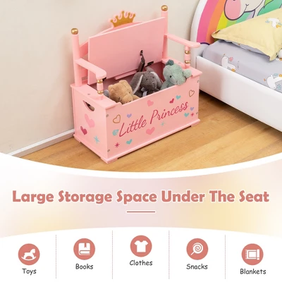 Costway Kids Princess Wooden Bench Seat Toy Box Storage Organizer Children Playroom Pink - Image 8