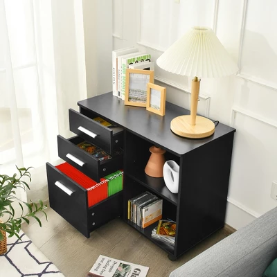 Costway 3-Drawer File Cabinet Mobile Lateral Cabinet Printer Stand EspressoBlack - Image 2
