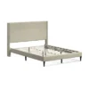 Glenwillow Home MCM Upholstered Platform Bed, Nailhead Trim Button Tufted MCM Wingback, Mattress Foundation, No Box Spring Needed, Beige, Queen