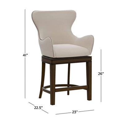 25.75" Caydena Memory Return Swivel Wood Counter Height Barstool Rustic Gray/Cream Fabric - Hillsdale Furniture - Image 2