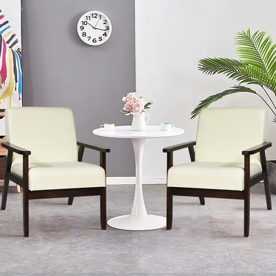 Costway Set Of 2 Fabric Accent Armchair Solid Wood Upholstered Lounge Chair YellowBeigeGrey OrangeBlueGrey