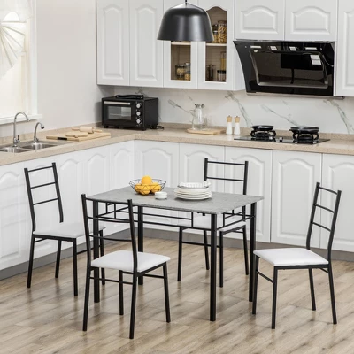 HOMCOM Kitchen Table And Chairs For 4, Modern Dining Table Set With Padded Sponge Cushion Chairs And Marble Textures Dining Table, Light Gray, Black - Image 2